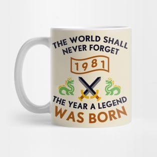 1981 The Year A Legend Was Born Dragons and Swords Design Mug